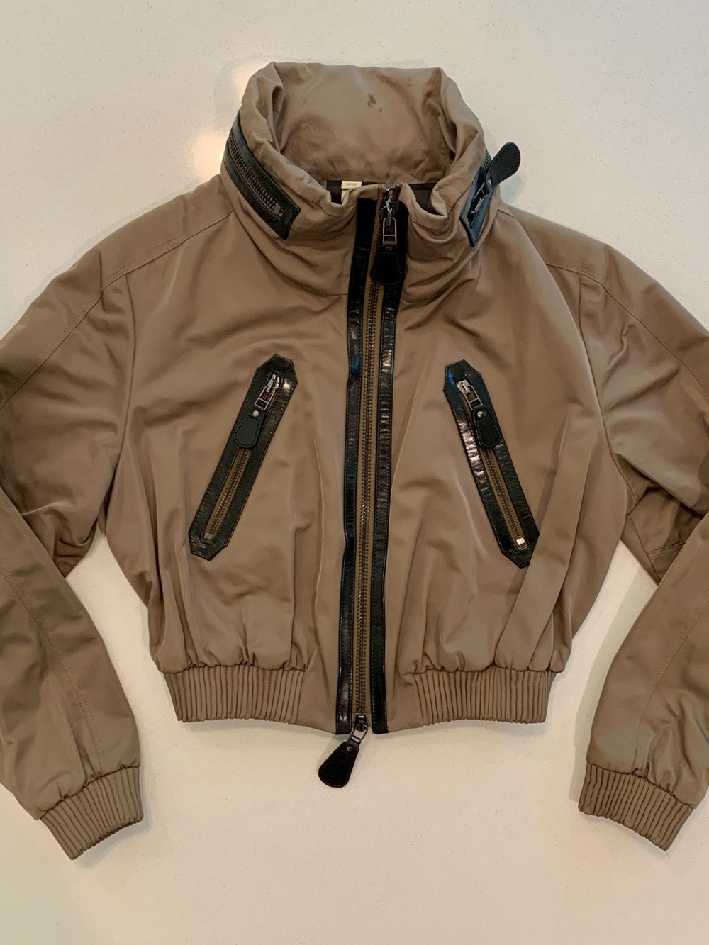 Women's Burberry Taupe Bomber Jacket with Zip Details